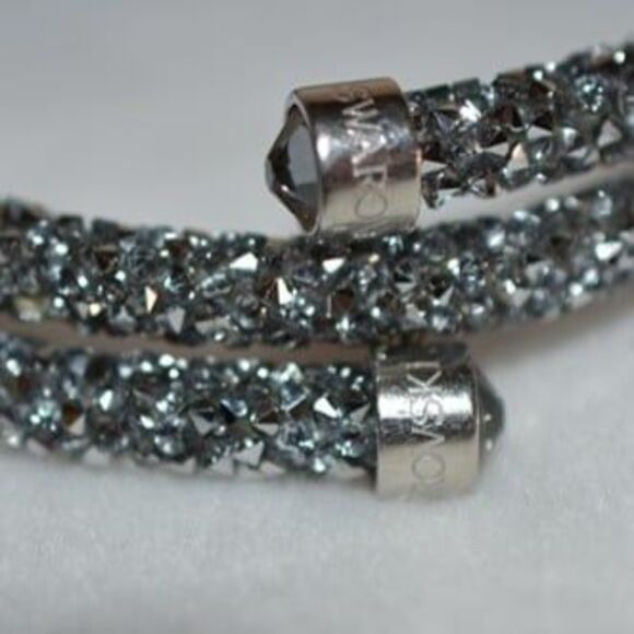 Swarovski Stamped Silver/Black Crystal Dust Wrap Bangle Bracelet - Picture 4 of 7